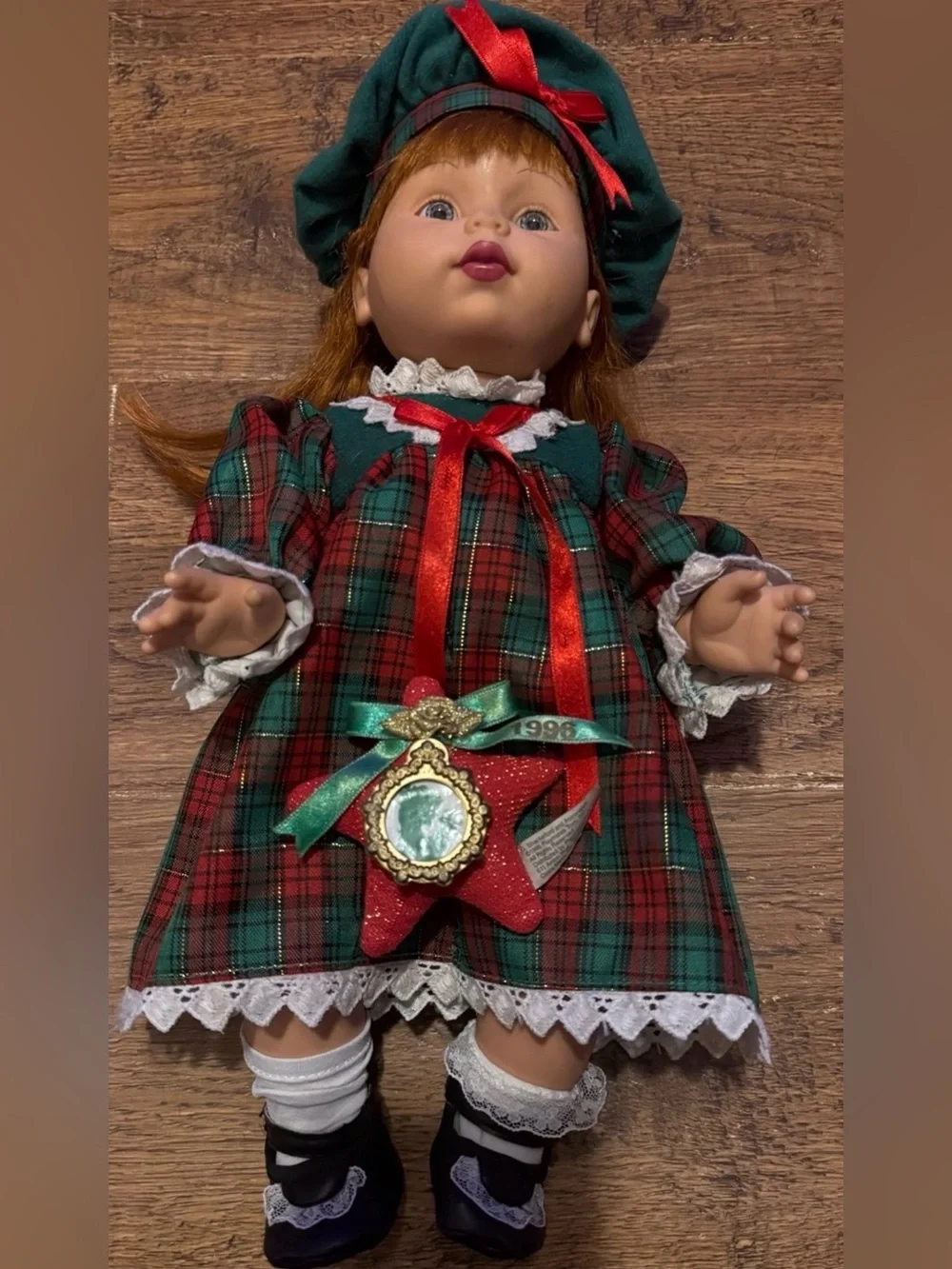 Vintage Playmates Baby So Beautiful Christmas Doll red hair, blue eyes gorgeous!